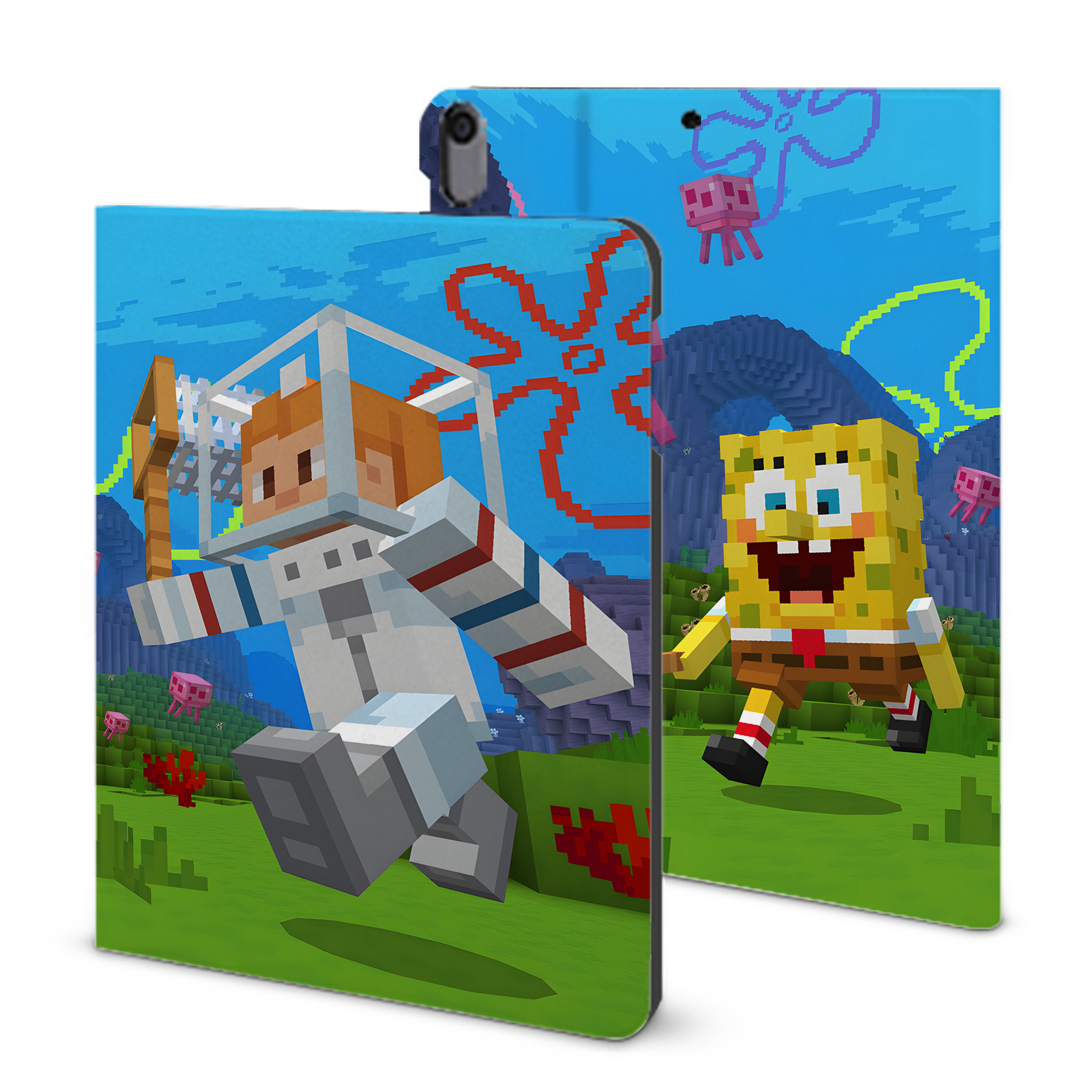 （画像用） マインクラフト ブロックの世界 Minecraft MC Block world IPad ケース ブック型 PUレザー TPU 耐衝撃 軽量 薄型 ペン収納なし 全面保護 IPad 各モデル対応